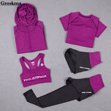 Women Yoga 5 Pieces Set Outdoor Gym Clothing