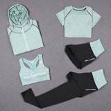Women Yoga 5 Pieces Set Outdoor Gym Clothing